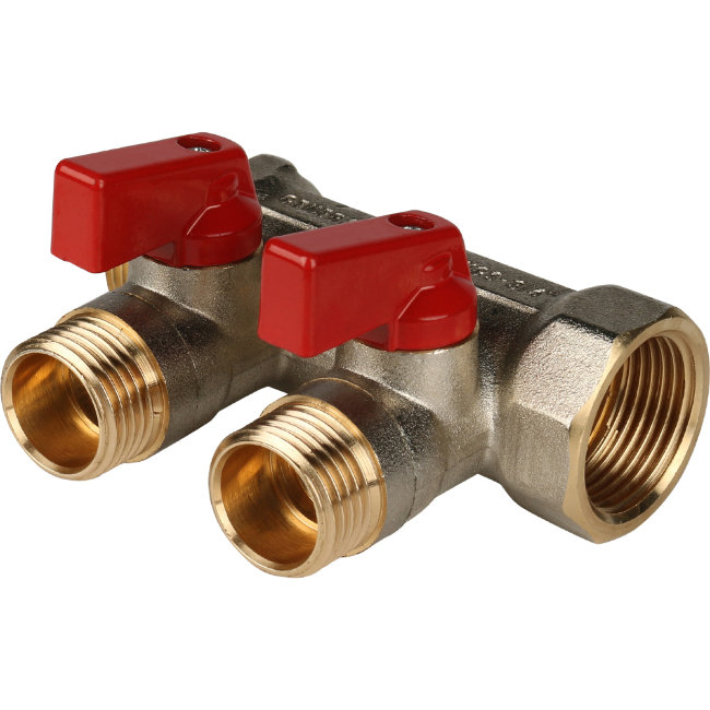 Коллектор с шаровыми кранами STOUT 3/4", 2 отвода 1/2" (красные ручки) (SMB 6200 341202) в Ростове-на-Дону