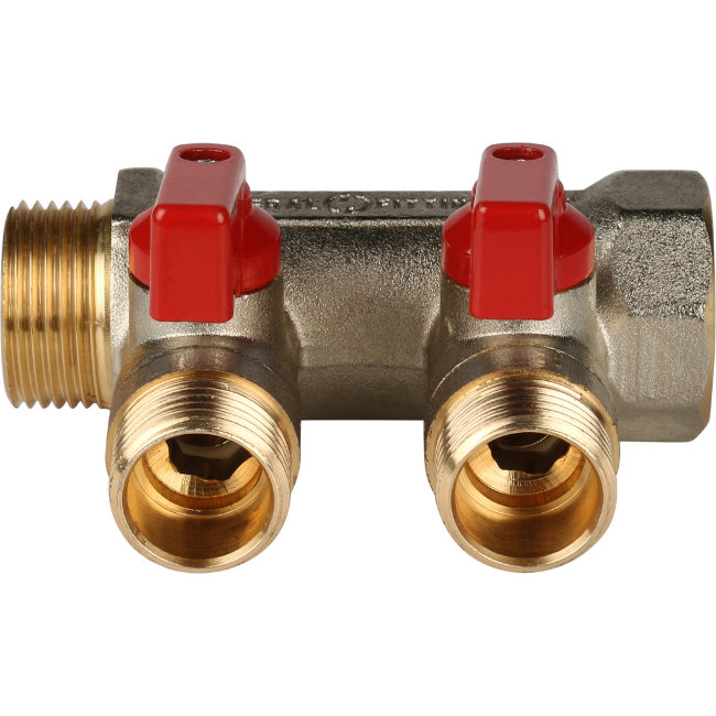 Коллектор с шаровыми кранами STOUT 3/4", 2 отвода 1/2" (красные ручки) (SMB 6200 341202) в Ростове-на-Дону