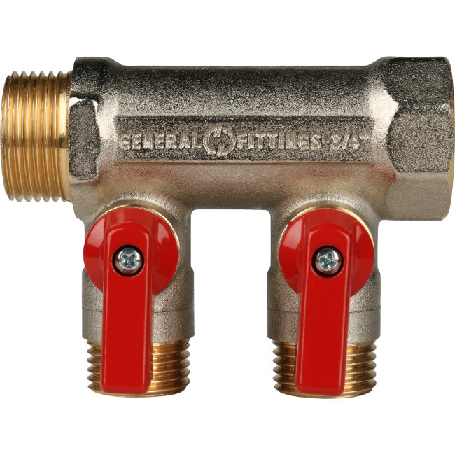 Коллектор с шаровыми кранами STOUT 3/4", 2 отвода 1/2" (красные ручки) (SMB 6200 341202) в Ростове-на-Дону