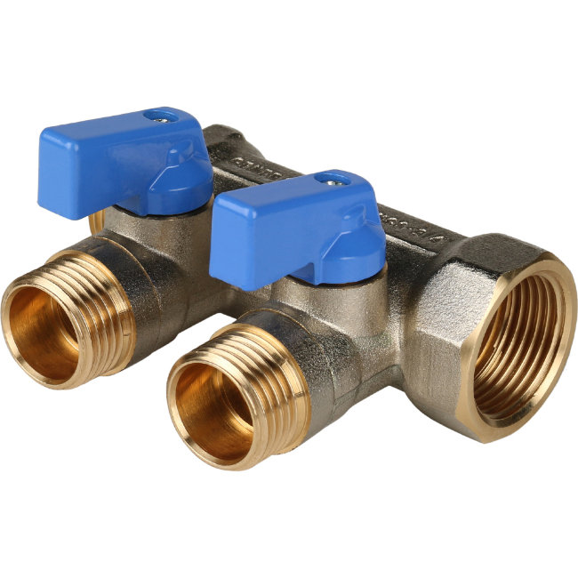 Коллектор с шаровыми кранами STOUT 3/4", 2 отвода 1/2" (синие ручки) (SMB 6201 341202) в Ростове-на-Дону