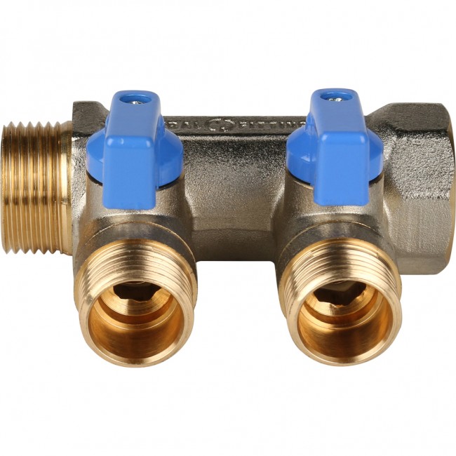 Коллектор с шаровыми кранами STOUT 3/4", 2 отвода 1/2" (синие ручки) (SMB 6201 341202) в Ростове-на-Дону