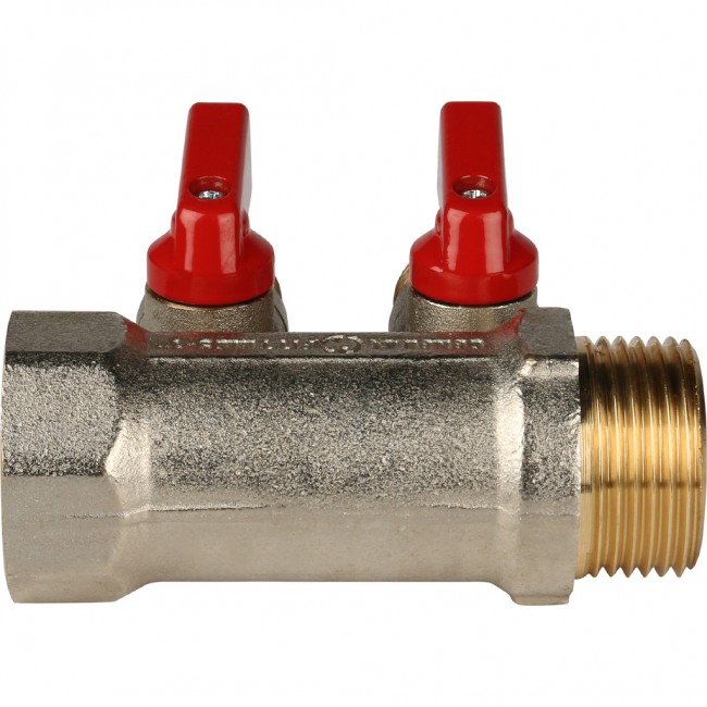 Коллектор с шаровыми кранами STOUT 1", 2 отвода 1/2" (красные ручки) (SMB 6200 011202) в Ростове-на-Дону