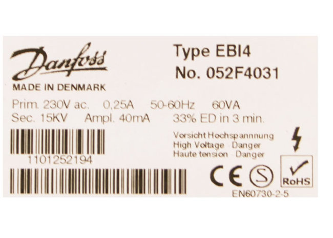Трансф. поджига DANFOSS EBI4 052F4031 Prim. 230В/0.25A/50Гц, Sec. 15кВ/40мА (WSO 4-12) арт. 5020057 (3-18-0600) в Ростове-на-Дону Трансф. поджига DANFOSS EBI4 052F4031 Prim. 230В/0.25A/50Гц, Sec. 15кВ/40мА (WSO 4-12) арт. 5020057 (3-18-0600) в Ростове-на-Дону
