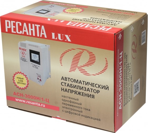 Однофазный цифровой настенный стабилизатор серии LUX РЕСАНТА АСН-3000Н/1-Ц
