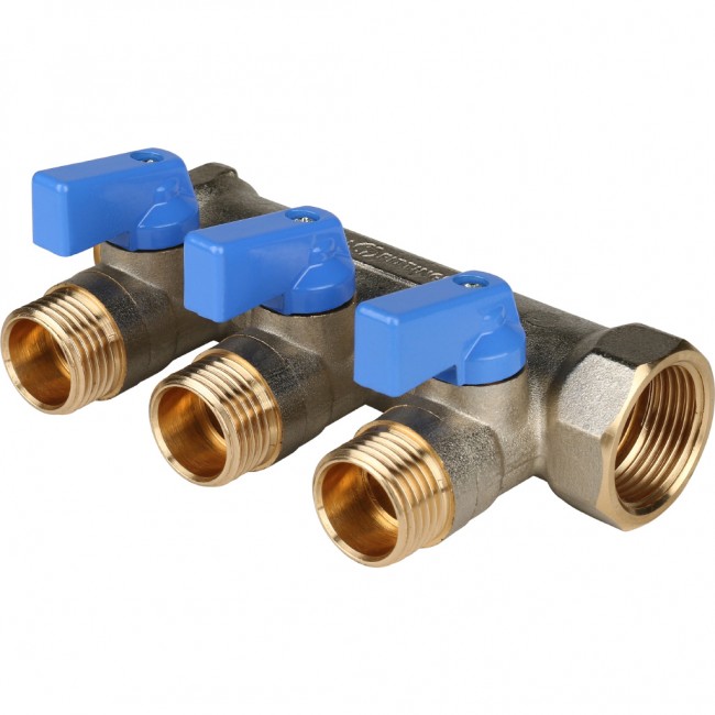 Коллектор 3 отвода с шаровыми кранами STOUT 3/4" 1/2" (синие ручки) (SMB 6201 341203) в Ростове-на-Дону Коллектор 3 отвода с шаровыми кранами STOUT 3/4" 1/2" (синие ручки) (SMB 6201 341203) в Ростове-на-Дону