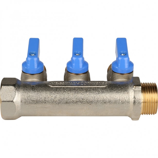 Коллектор 3 отвода с шаровыми кранами STOUT 3/4" 1/2" (синие ручки) (SMB 6201 341203) в Ростове-на-Дону Коллектор 3 отвода с шаровыми кранами STOUT 3/4" 1/2" (синие ручки) (SMB 6201 341203) в Ростове-на-Дону